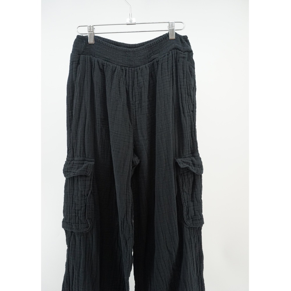 Aerie Cargo Pants Gauze Wide Leg Smocked Waist Coastal Loungewear Black Small - Picture 2 of 8